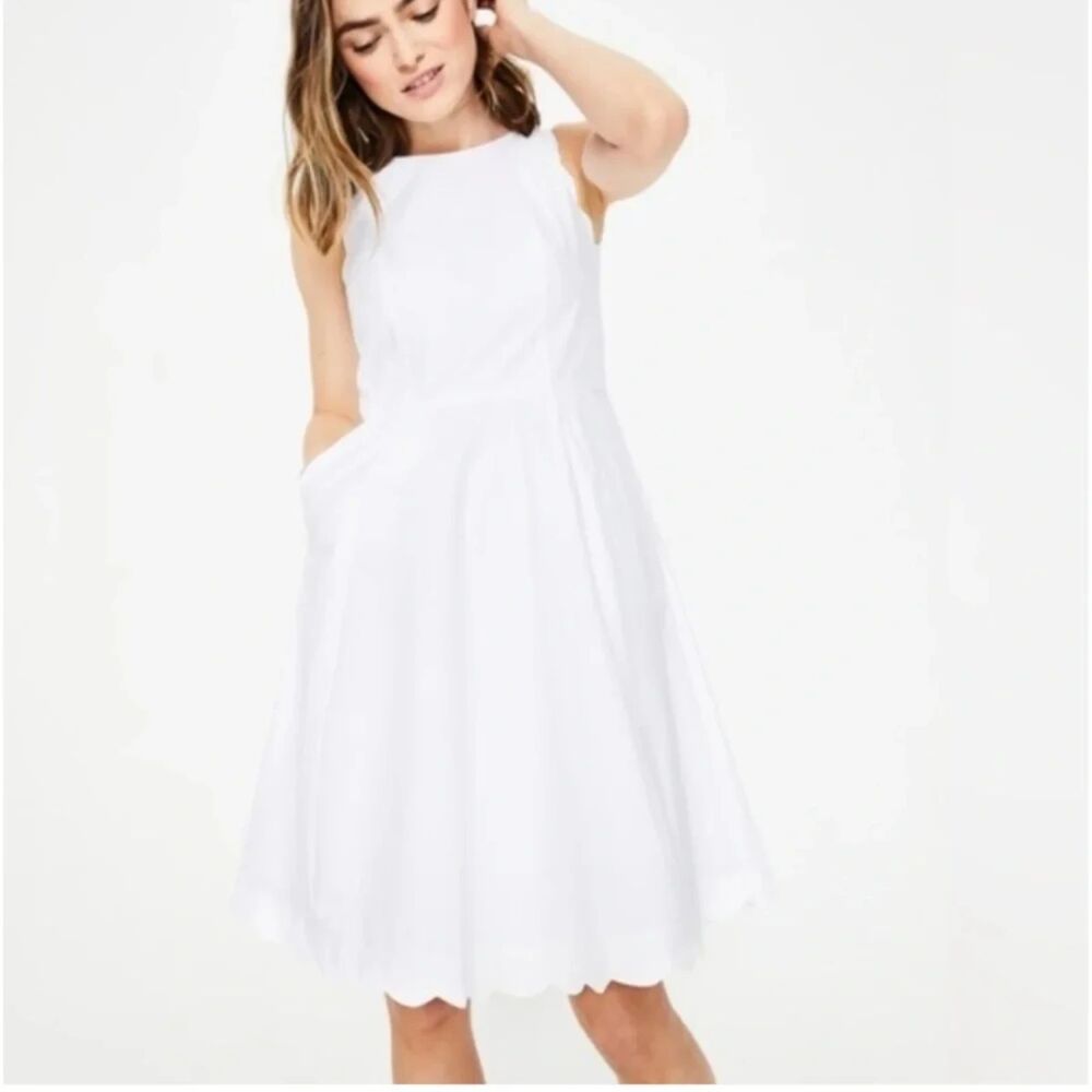 Boden size 4 white sleeveless cotton dress with scallop detailing